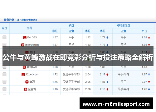公牛与黄蜂激战在即竞彩分析与投注策略全解析